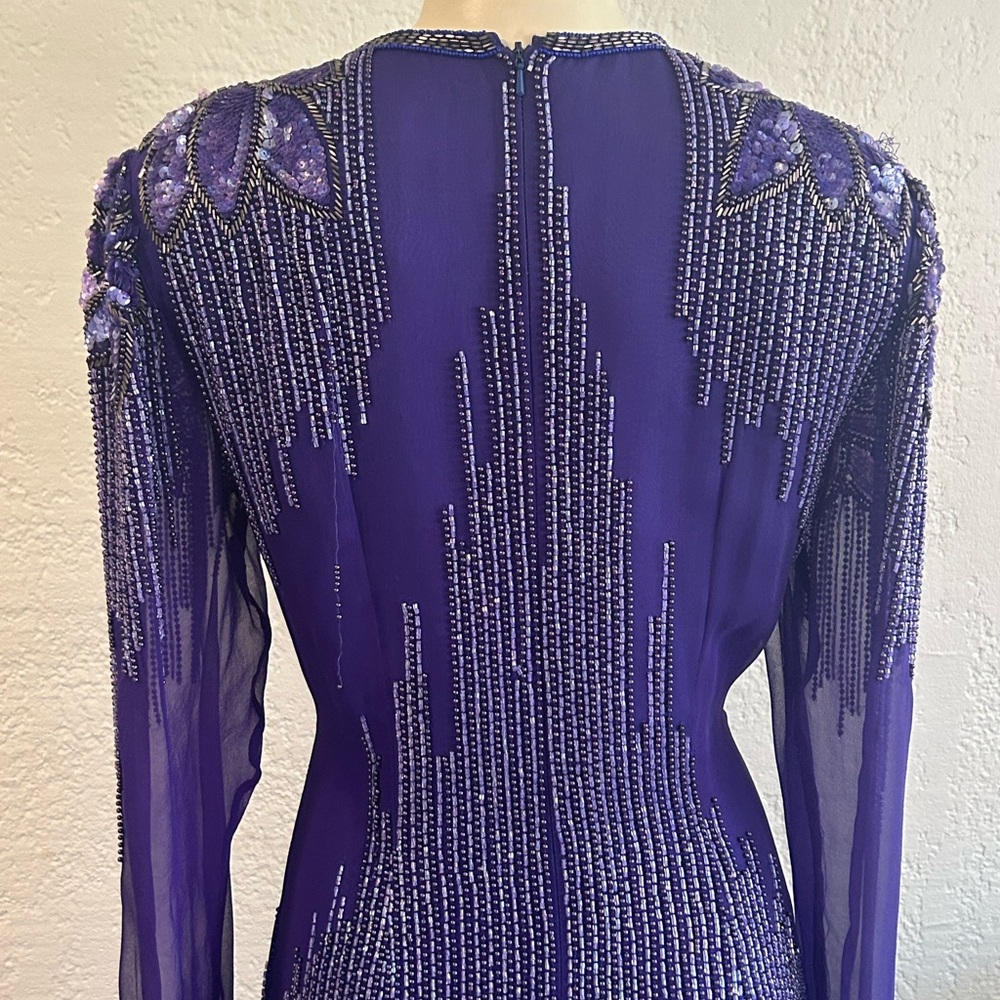 Unbranded Purple Sequin Embellished Asymmetrical silk Gown Sz 8 - Picture 5 of 13